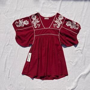 St. Roche Lake Mini Dress Embroidered Sz XS Bohemian Butterfly Bat Wing Cotton